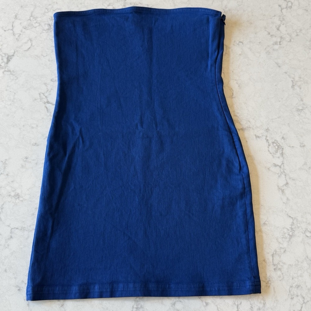 Zara Bodycon Dress Women's S Stretch Denim Tube Strapless Tight Mini Blue Club